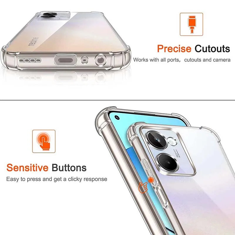 Clear Case For Realme 10 11 Pro Plus Thick Shockproof Soft Silicone Phone Cover for Realme C21 C25 C30 C31 C33 C35 C51 C53 C55