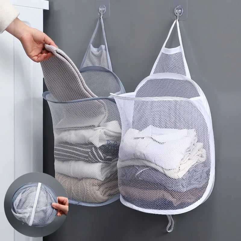 Foldable Dirty Laundry Basket Clothes Organizer Mesh Bag Wall-mounted Bathroom Clothes Hanging Baskets Storage Clothes Organizer