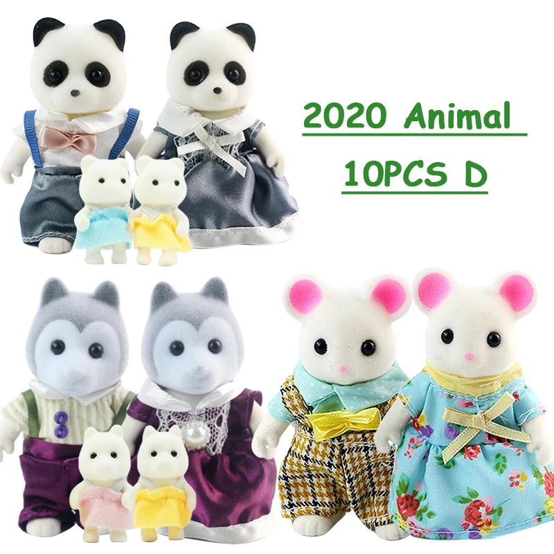 Easter Bunny 10-18Pcs Forest Family Miniture Animals Doll Toy Simulation 1:12 Reindeer Panda Figure Girl Dollhouse Birthday Gift