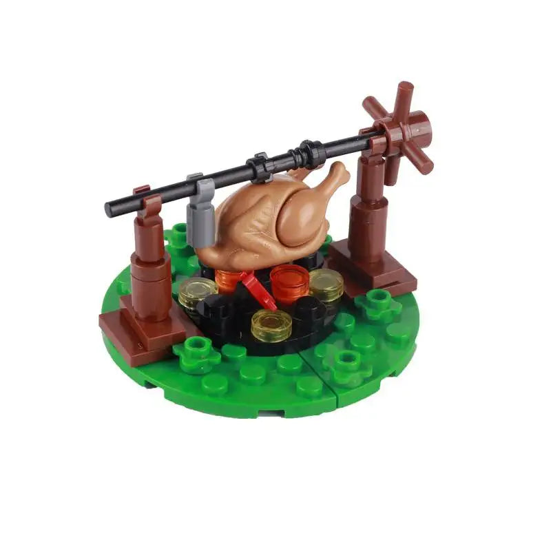 MOC Medieval Castle Building Blocks kit Tent Campfire Siege Car Hanging Cage Trial Bench Guillotine Weapon Toys Gifts Mini Brick