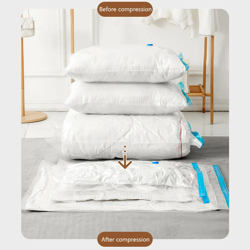 6/12PCS Hanging Vacuum Storage Bags Space-saving Compression Storage Bag with Hand Pump for Blankets Clothes Quilt Vacuum Pack