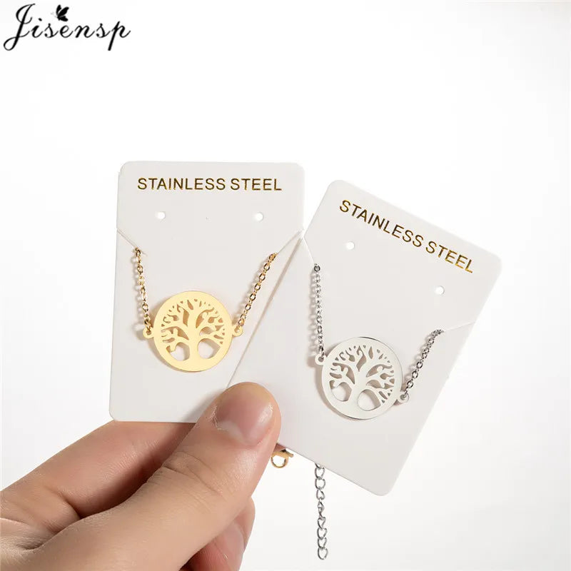 Stainless Steel Plant Charm Bracelet Minimalist Lotus Mandala Leaf Snowflake Bracelets for Women Tree of Life Bangles Jewelry