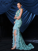 Missord New Blue Church Dress V Neck Sequin Split Evening Gown Wedding Birthday Party Ground Length Formal Occasion Dresses