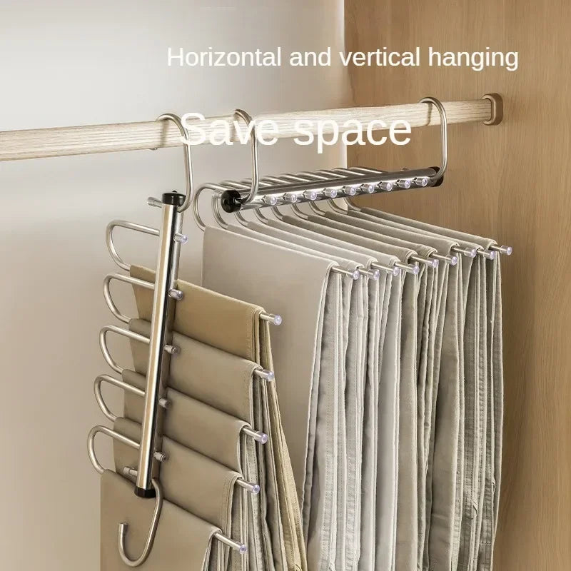 Multi-Function Magic Pants Hangers 5/9 Layer Trouser Hanger Space-Saving Clothing Closet Storage Organiser Hook For Home Use