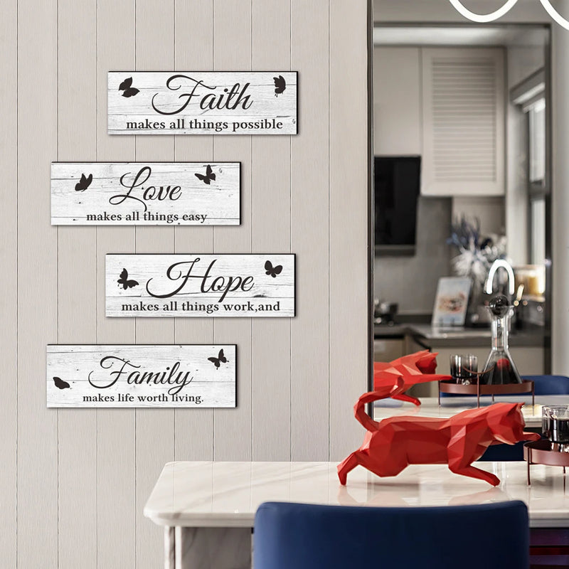 Farmhouse Wooden Sign Family Love Faith Hope Butterfly Rustic Plaque For Front Porch Door Wall Decoration