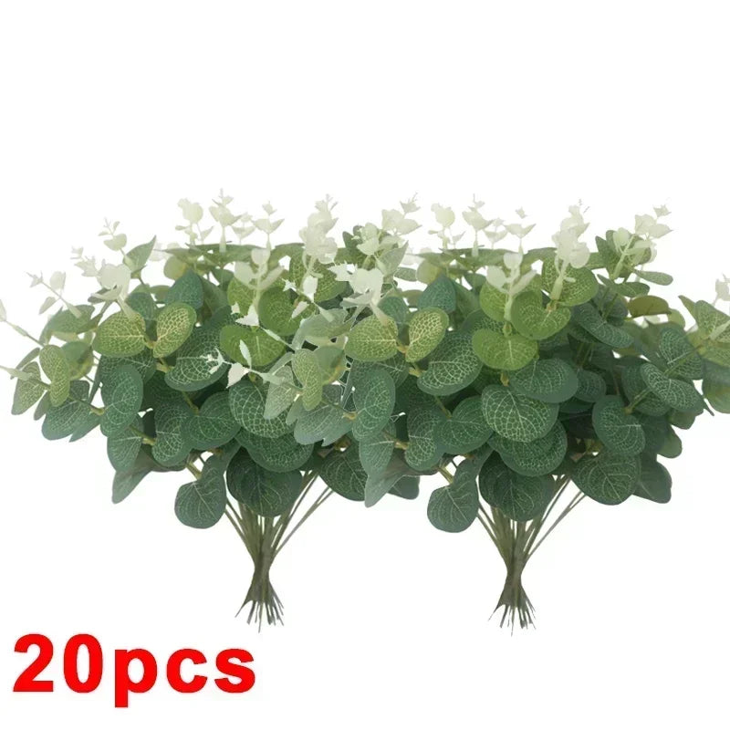 36/10PCS Artificial Eucalyptus Stems Green Leaves Fake Plants Home Flowers Bouquet Wedding Centerpiece Christmas Decoration