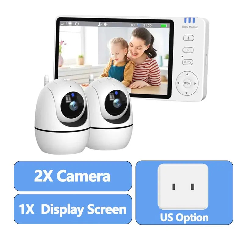 Baby Monitor 2pcs Wireless Indoor PTZ IP Camera 5 Inch Display Screen Security Protection Video Surveillance Thermometer lullaby