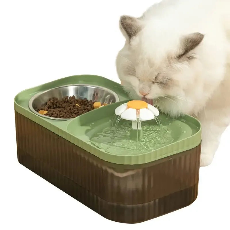 1pc Automatic Cat Water Fountain With Stainless Steel Food Bowl, Elevated Cat Feeder And Water Feeder For Indoor Cats