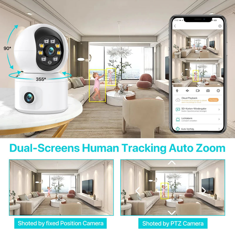 4K 6MP WiFi Camera Dual Screen Baby Monitor Home Secuiry Camera Ai Human Detection Color Night Vision CCTV Video Surveillance