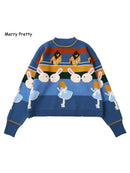 Merry Pretty Women Thick Warm Sweaters Embroidery Student Jumper Knitted Pullovers Female Drop Shoulder Sweet Funny Sweater