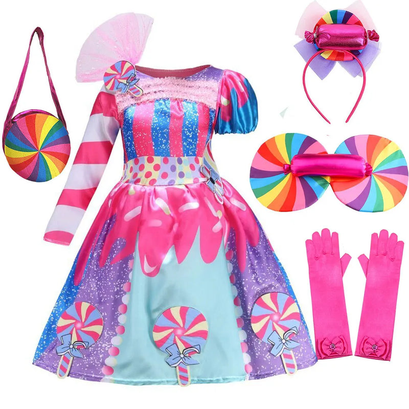 Candy Fairy Costume Girls Lollipop Cosplay Dress Toddler Carnival Purim Rainbow Vestidos Christmas Party Princess Clothing Gown