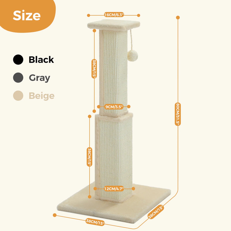 80CM Cat Scratching Post for Indoor Cat Scratcher with Nature Sisal Ball Tall Scratching Post for Large Cats Kitten Pet Toys