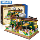 Creative Retro Train Coffee Shop Mini Size Building Blocks City Street View Train Coffee House Bricks Toys Gifts For Children