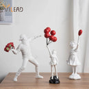 Vilead Banksy Sculpture Collection Flower Thrower Statue Pop Art Modern Balloon Girl Figurine Office Home Decoration Street