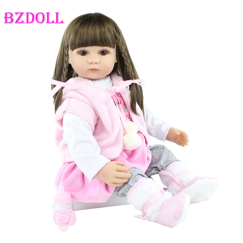 60cm/55cm Soft Silicone Reborn Toddler Baby Doll Toys For Girl Long Hair Princess Like Alive Boneca Dress Up Birthday Gift