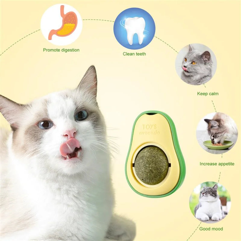 Avocado catnip licking ball toys for cats free shipping nartual catnip ball 360° wall stick on cat toy interactiv gato supplies