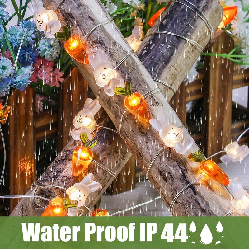 Easter Rabbits Carrots Light Decoration Batteries Copper Wire Waterproof LED String Lights Home Outdoor Easter Party Decorations