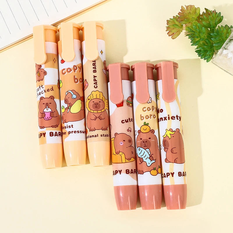 Cute Capybara Press On Erasers Creative Cartoon Kawaii Retractable Rubber Pencil Erasers For Kids Students Writing Drawing