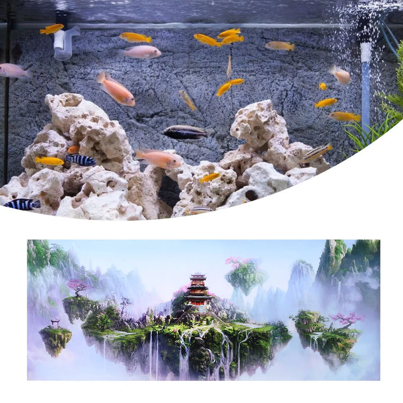 PVC Aquarium Landscape Sticker Poster Fish Tank 3D Background Sky Doublesided Stickers Ocean Background Ornament Poster Decor