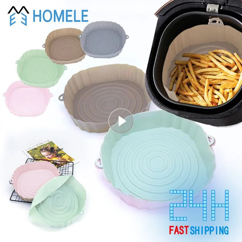 Air Fryer Tray Silicone Refillable Reusable Pot Basket Liner Pizza Baking Mat Grill Pan Mold Replacemen Microwave Oven BBQ Tools