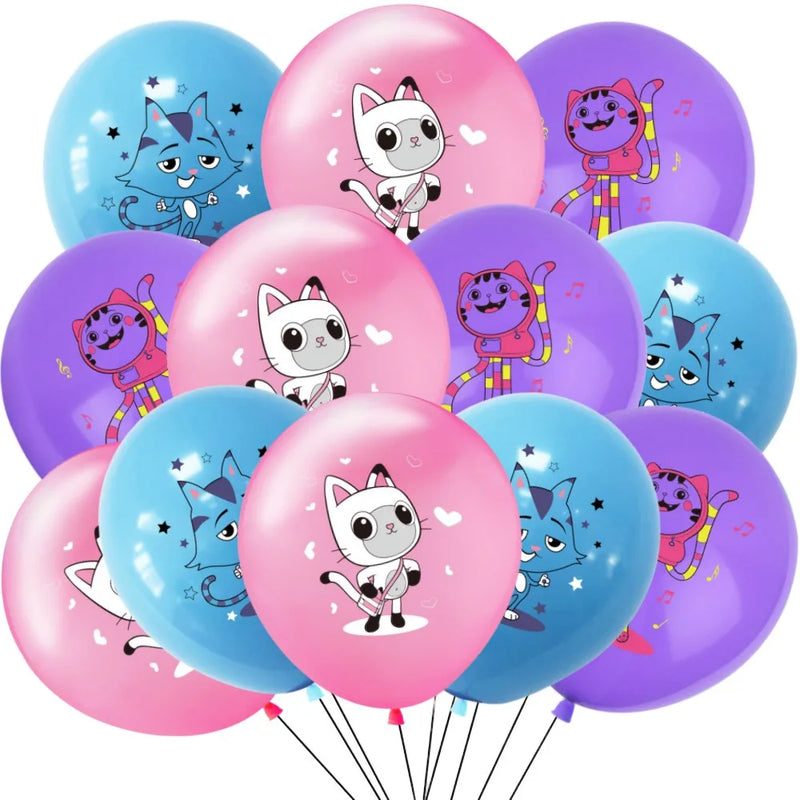New Gabby Dollhouse Cats Birthday Party Decoration Balloon Pink Cartoon Tableware Backdrop Baby Shower Kids Girls Party Supplies