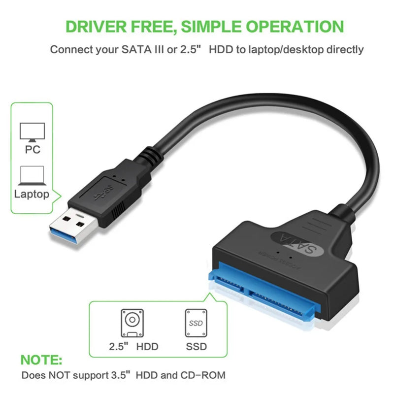 SATA to USB 3.0 / 2.0 Type C Cable Up to 6 Gbps for 2.5 Inch External HDD SSD Hard Drive 22 Pin Adapter to Sata III for PC