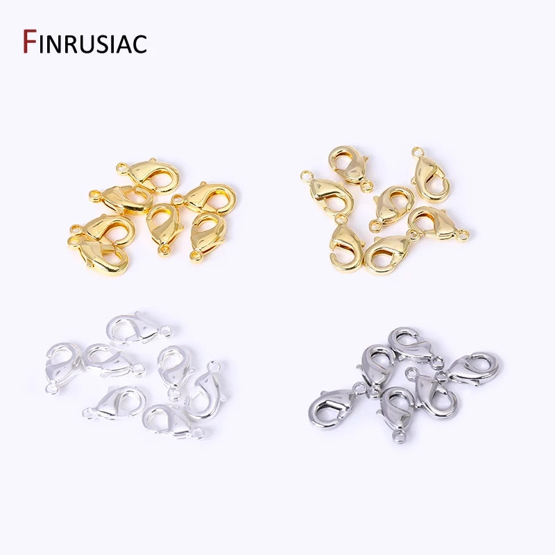 14k/18k Gold Plated Brass 10mm 12mm Lobster Clasps For Jewelry Making, Handmade DIY Jewelry Necklace Accessories Wholesale