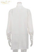 Clacive Fashion Loose White Women Blouse 2025 Casual Lapel Long Sleeve Shirt Elegant Classic Tie See Through Top Female Clothing