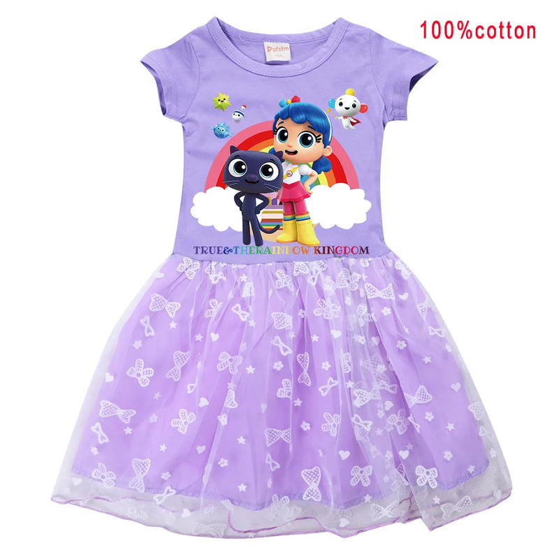 Cartoon True and The Rainbow Kingdom Costume Baby Girls Cute Summer Dress Kids Wedding Party Dress-up Children Princess Vestidos