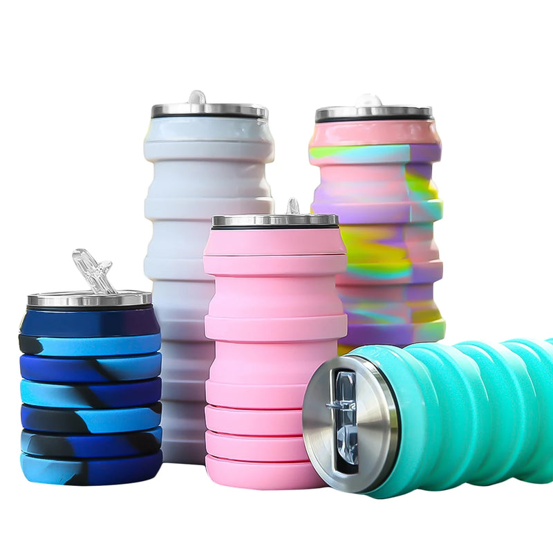 Leeseph Collapsible Water Bottle Silicone Folding Cup Canned Foldable Leakproof Sports Water Bottle-480ML