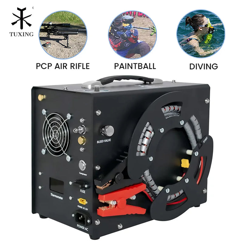 TUXING 300Bar PCP Auto-stop Air Compressor 4500Psi High Pressure Portable Compressor Built-in Power Adapter for Diving TXES062