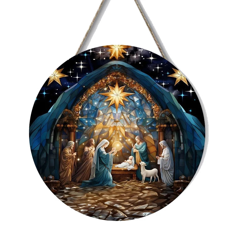 1pcs Easter Nativity Keepsake Christmas Plane Wooden Prayer Pendant Jesus Christ Religiou Hanging Tree Home Furnish Decor Supply