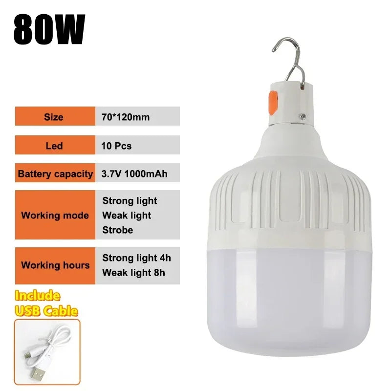 High Power LED Camping Light Rechargeable Portable Lanterns Outdoor Emergency BBQ Tent Lighting Lamp Bulb with Hook