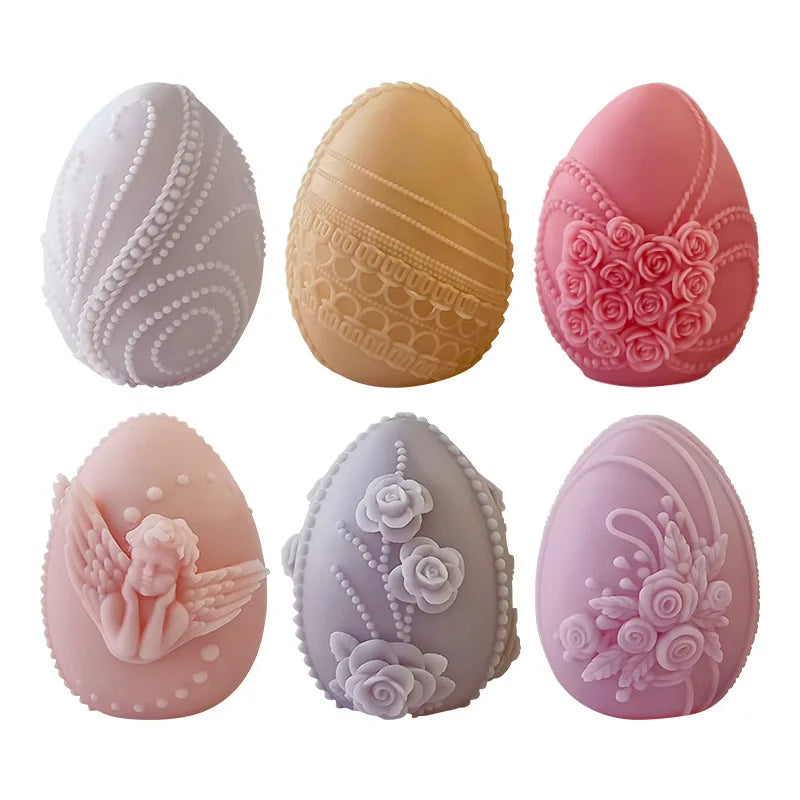 Easter Egg Silicone Candle Mold Aromatherapy Plaster DIY Craft Candles Making Tools Ornaments Embossed Flower Egg Mold
