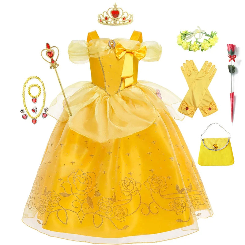 Girls Aurora Belle Rapunzel Sofia Princess Dress Halloween Easter Cosplay Costume Party Kids Dresses for Girls Children Clothing