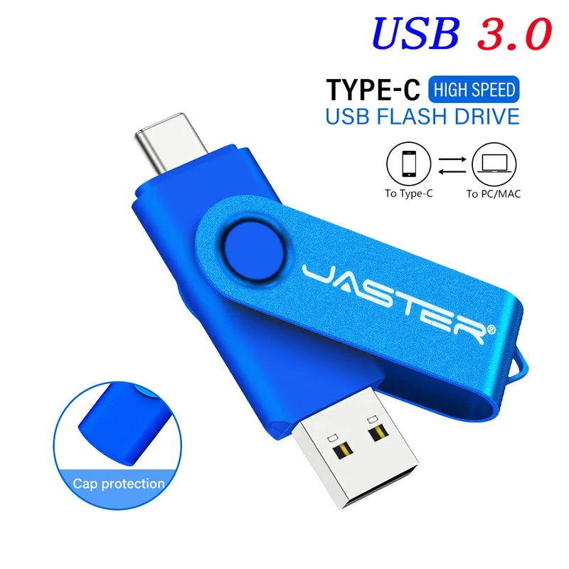 High Speed TYPE-C USB 3.0 Flash Drive 64GB Rotatable OTG Pen Drive 32GB Free Key Chain Memory Stick for Mobile Phone Pendrive