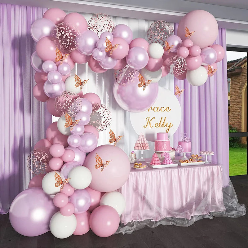 60/136pcs Pink Balloon Arch Party Set Confetti Ballon Butterfly Birthday Decorations Balloon Wedding Supplies Baby Shower Globos