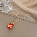 Greatera Colorful Enamel Easter Egg Pendant Necklaces for Women Guilloche Locket Egg Gold Plated Chain Necklaces Party Jewelry