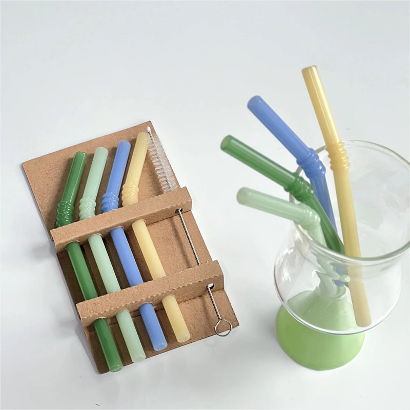 4PC/set Jade Color Glass Straw Heat Resistant Cold Beverage Bent Straws Reusable Straw 150mm*8mm Short Stem Drinking Straw