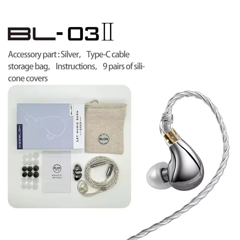 BLON BL03 II 10mm Dual-Chamber Dynamic Driver IEM Hifi Music Earphones with 0.78mm 2-Pin Detachable Cable Compatibility