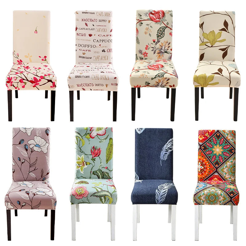 Printed Dining Chair Cover Spandex Elastic Stretch Seat Slipcovers For Chairs Kitchen Hotel Banquet Living Room Home Decoration