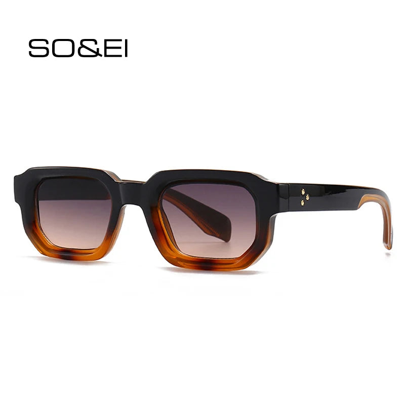 SO&EI Fashion Square Rivets Women Sunglasses Shades UV400 Retro Gradient Men Punk Sun Glasses