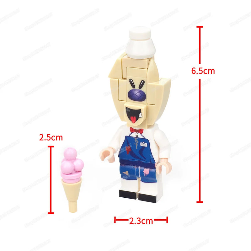 Horror Figures Rod Building Block Assembly Evil Ice Cream Scream Weapons Chase Frozens Set Equipment Model Children Gift Boy Toy