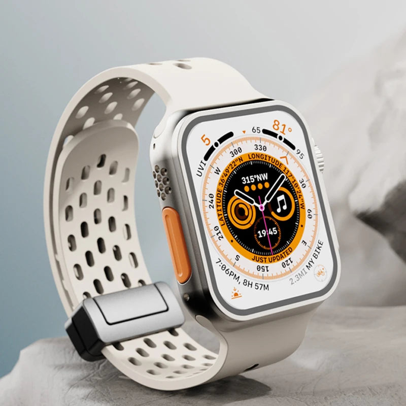 Silicone Bracelet Correa For Apple Watch Ultra band 46mm 49mm 45mm 44mm 42mm 40mm 41mm Magnetic Strap iWatch Series 10 9 8 SE 7