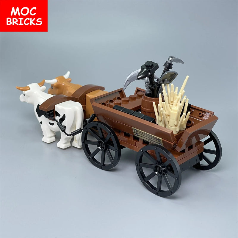 Set Sale MOC Bricks Cow Cattle Cart Oxen Town Farm House Assembled Building Blocks Accessories Children's Toys