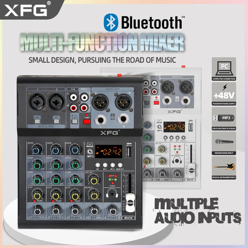 audio mixing console 4 channel  USB bluetooth interface audio Mixer sound board remote with  playback 48V Phantom Power Karaoke