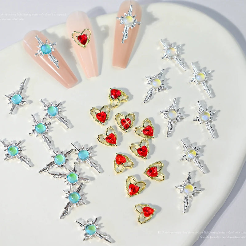 3D luxury zircon Star cross Nail Metal Charms 10pcs mermaid  bead nail jewelry  11*18mm Aolly Nail Art Crystal Gems Decorations