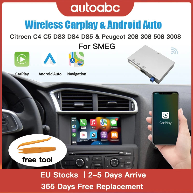 AUTOABC Wireless Carplay and Android Auto module for Peugeot 208 308 508 3008 C4 DS3 DS4 DS5 SMEG system Airplay Mirror Link