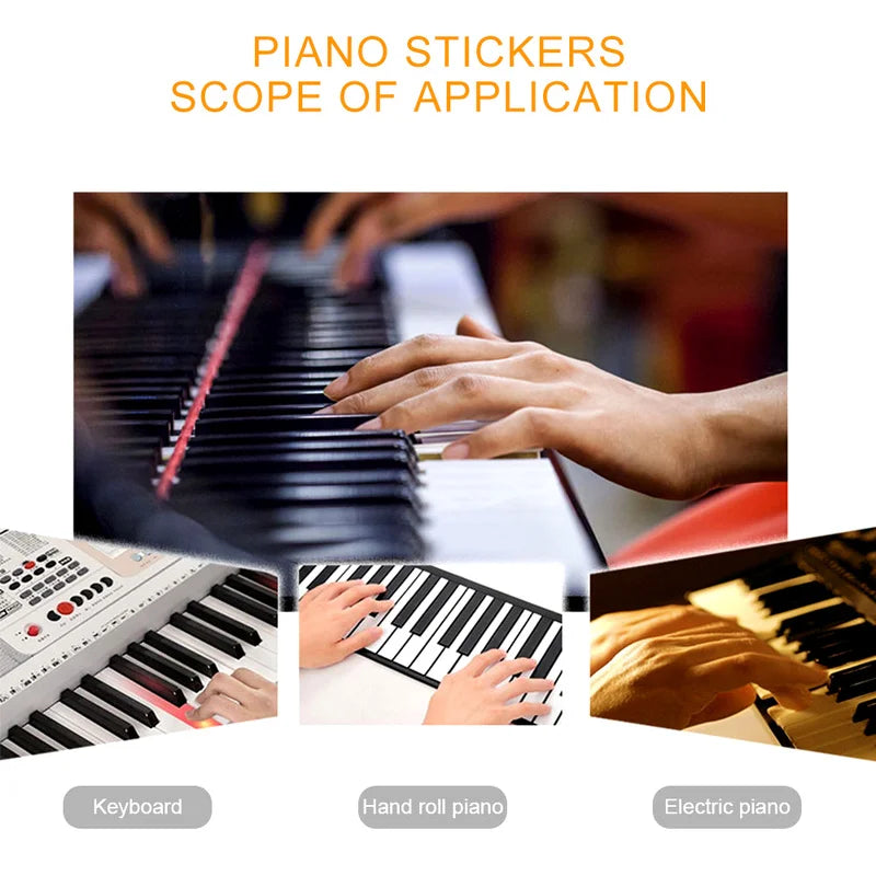 49/54/61/88 color Transparent Piano Keyboard Stickers Electronic Keyboard Key Piano Stave Note Sticker Symbol for White Keys