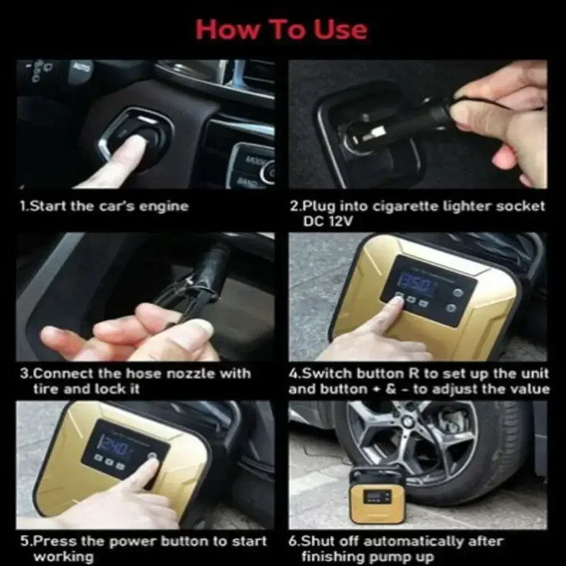 12V Electric Car Tyre Inflator 150PSI Portable Air Compressor Pump Digital Display Tire Inflator Pump With Emergency Lighting